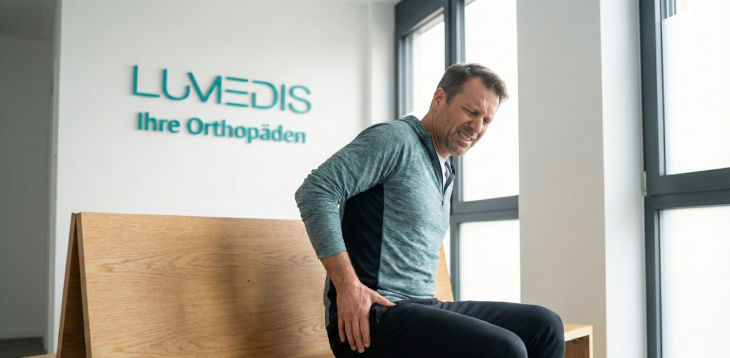 Mann mit Schmerzen am Sitzbeinhöcker Mann mit Schmerzen am Sitzbeinhöcker