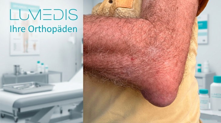 Schleimbeutelentzündung des linken Ellenbogens (Bursitis olecrani)