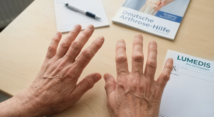 Abbildung einer Heberden-Arthrose kombiniert mit einer Bouchard-Arthrose Abbildung einer Heberden-Arthrose kombiniert mit einer Bouchard-Arthrose