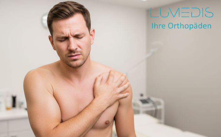 Mann mit Schmerzen am linken Schlüsselbein