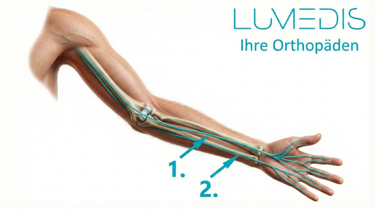 Verlauf des N. medianus und ulnaris im Arm