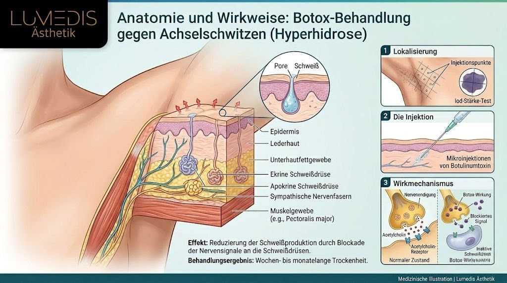 Anatomie und Anwendung von Botox gegen Schwitzen