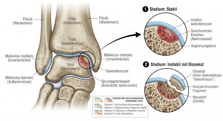 Abbildung einer Osteochondrosis dissecans Talus (Sprunggelenk) Abbildung einer Osteochondrosis dissecans Talus (Sprunggelenk)