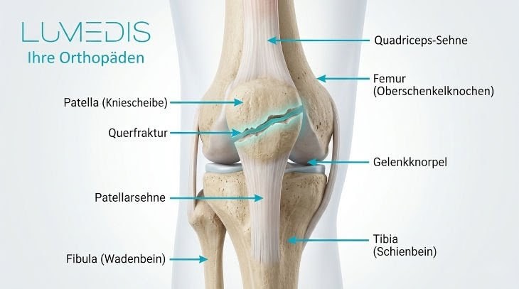 Abbildung einer Querfraktur einer gebrochenen Kniescheibe