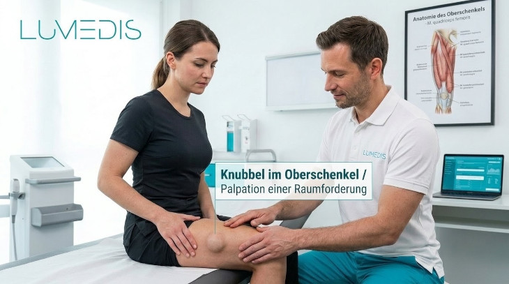 Frau mit Knubbel im Oberschenkel Frau mit Knubbel im Oberschenkel