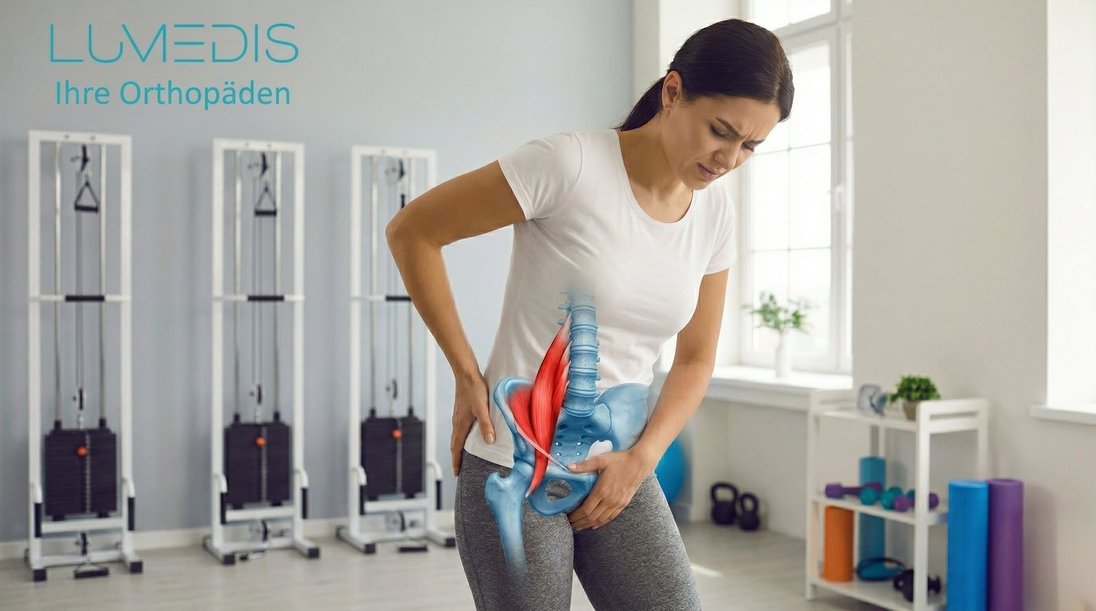 Frau mit Schmerzen am Hüftbeuger